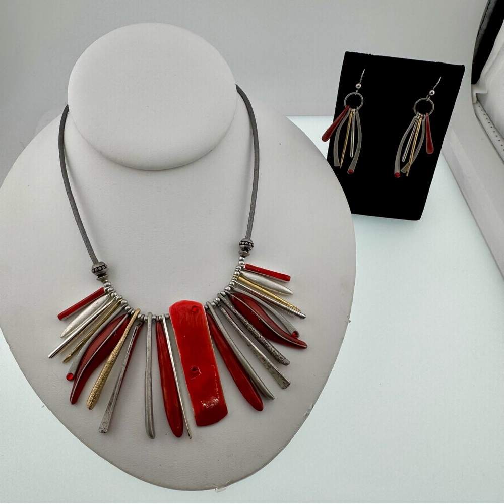 Chico's Red and Silver Unique Necklace Set